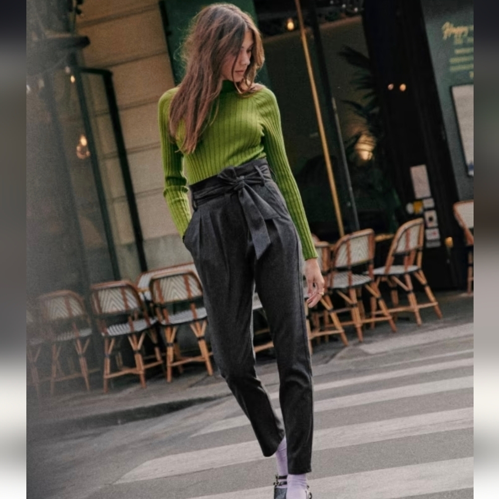 Sezane Wool Blend Austin Trouser Charcoal Grey 34 NWOT